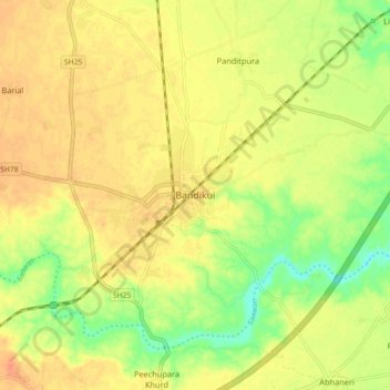 Mapa topográfico Bandikui, altitude, relevo