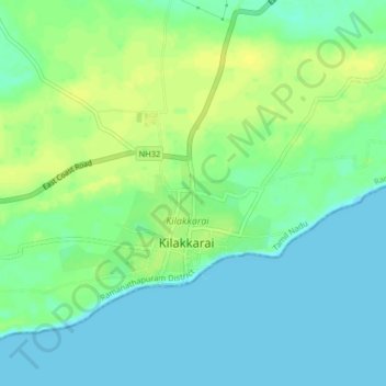 Mapa topográfico Kilakkarai, altitude, relevo