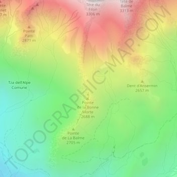 Mapa topográfico Col de la Bonne mort, altitude, relevo