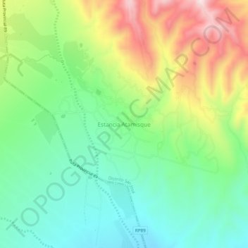Mapa topográfico Estancia Atamisque, altitude, relevo