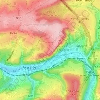 Mapa topográfico Sur la Heid, altitude, relevo