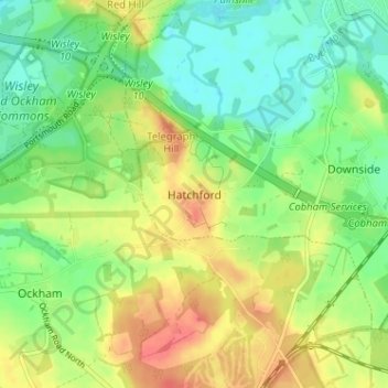 Mapa topográfico Hatchford, altitude, relevo