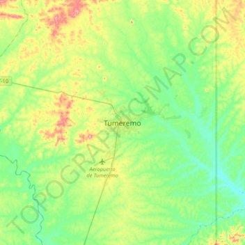 Mapa topográfico Tumeremo, altitude, relevo