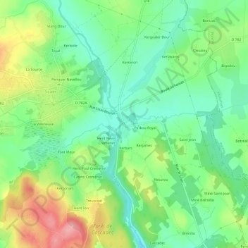 Mapa topográfico Pont Ledan, altitude, relevo