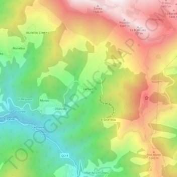 Mapa topográfico Ḷḷanuces, altitude, relevo