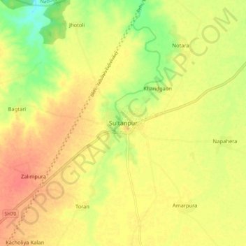 Mapa topográfico Sultanpur, altitude, relevo