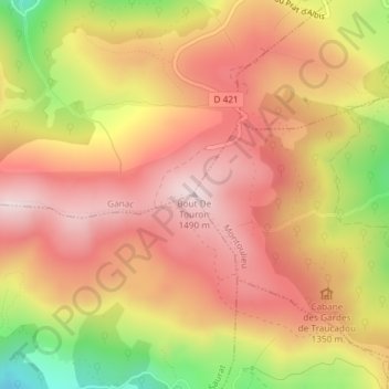 Mapa topográfico Bout De Touron, altitude, relevo