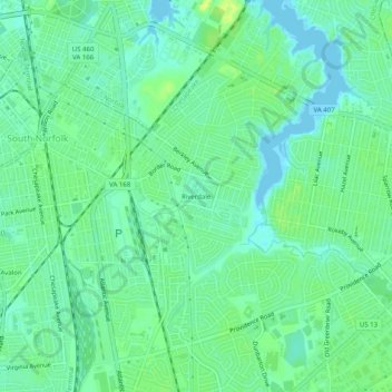 Mapa topográfico Riverdale, altitude, relevo
