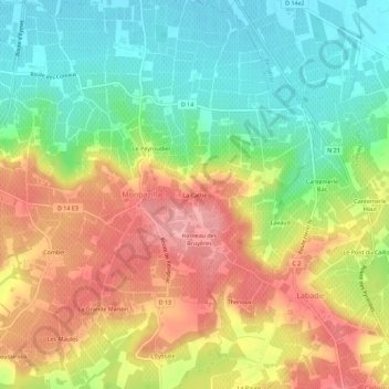 Mapa topográfico La Cattie, altitude, relevo