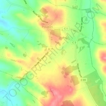 Mapa topográfico Espagne Sud, altitude, relevo