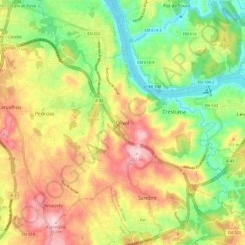 Mapa topográfico Olival, altitude, relevo