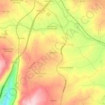Mapa topográfico Cerdeiral, altitude, relevo