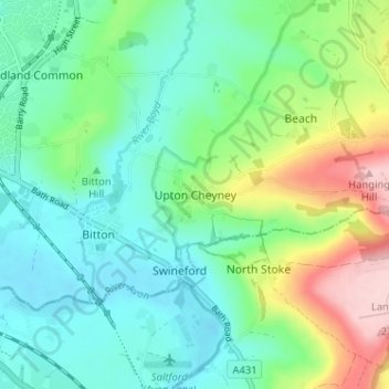 Mapa topográfico Upton Cheyney, altitude, relevo
