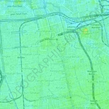 Mapa topográfico Glodok, altitude, relevo