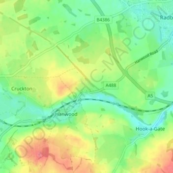 Mapa topográfico Hanwood Bank, altitude, relevo