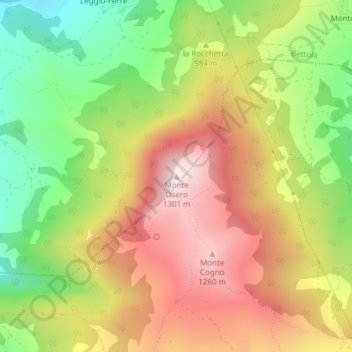 Mapa topográfico Monte Osero, altitude, relevo