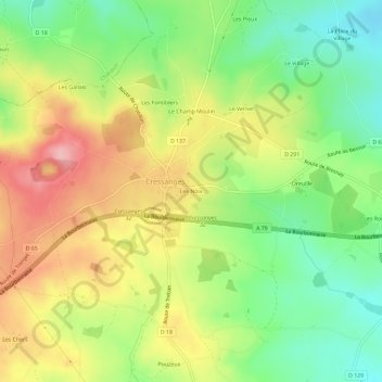 Mapa topográfico Les Noix, altitude, relevo