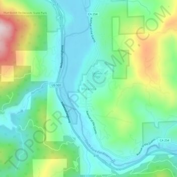 Mapa topográfico Miranda, altitude, relevo