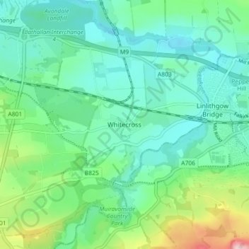 Mapa topográfico Whitecross, altitude, relevo