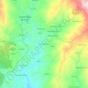 Mapa topográfico Vale do Moinho, altitude, relevo