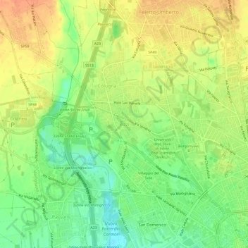 Mapa topográfico Rizzi, altitude, relevo