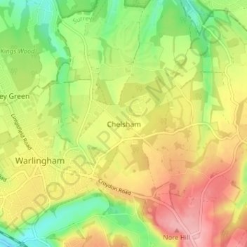 Mapa topográfico Chelsham, altitude, relevo
