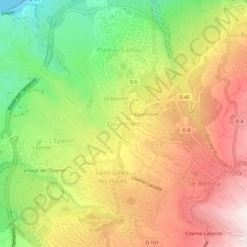 Mapa topográfico Fleurimont, altitude, relevo