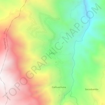 Mapa topográfico Cajas, altitude, relevo