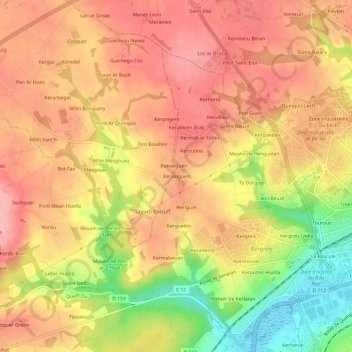 Mapa topográfico Kervalguen, altitude, relevo