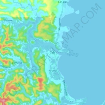 Mapa topográfico Taft, altitude, relevo