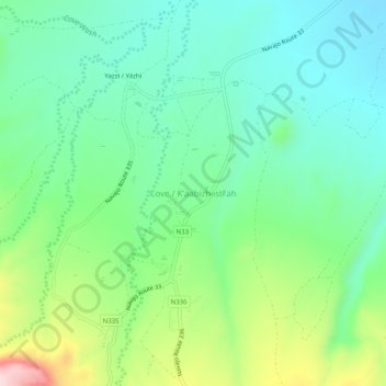 Mapa topográfico Cove, altitude, relevo