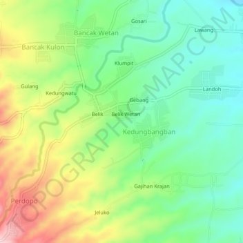 Mapa topográfico Gunungwungkal, altitude, relevo