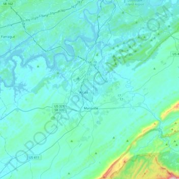 Mapa topográfico Alcoa, altitude, relevo