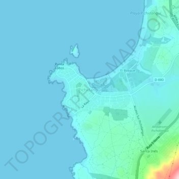 Mapa topográfico Pichidangui, altitude, relevo