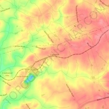 Mapa topográfico Campbell, altitude, relevo