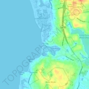 Mapa topográfico Saconesset Hills, altitude, relevo