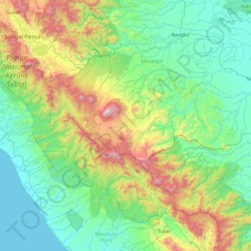 Mapa topográfico Jangkat Timur, altitude, relevo