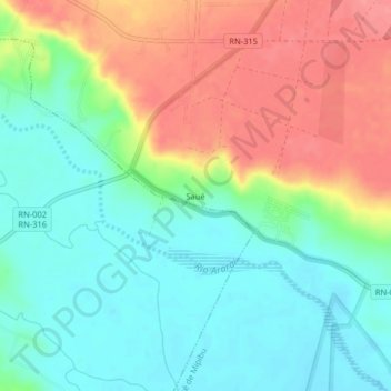 Mapa topográfico Saué, altitude, relevo