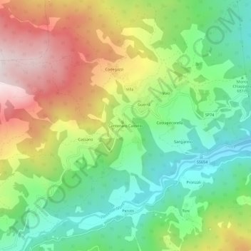 Mapa topográfico Centenaro Castello, altitude, relevo