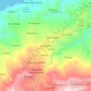 Mapa topográfico Carayaca, altitude, relevo
