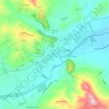 Mapa topográfico Passo di Treia, altitude, relevo
