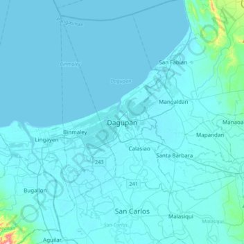 Mapa topográfico Dagupan, altitude, relevo
