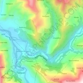 Mapa topográfico Rautela, altitude, relevo