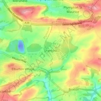 Mapa topográfico Sherford, altitude, relevo