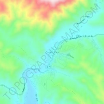Mapa topográfico Canela Baja, altitude, relevo