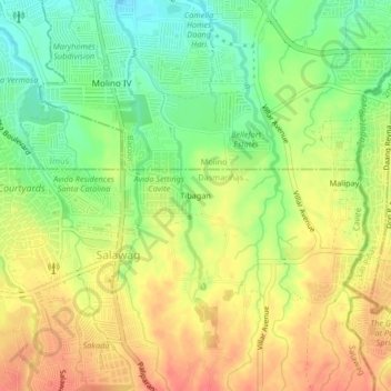 Mapa topográfico Tibagan, altitude, relevo