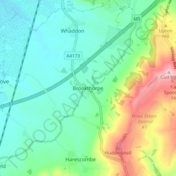 Mapa topográfico Brookthorpe, altitude, relevo