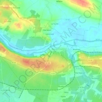Mapa topográfico Chez Mauxion, altitude, relevo