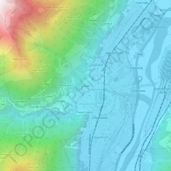 Mapa topográfico Gaggio, altitude, relevo