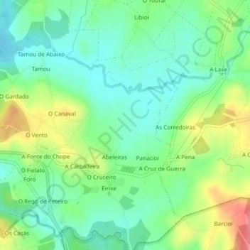 Mapa topográfico As Piñeiras, altitude, relevo